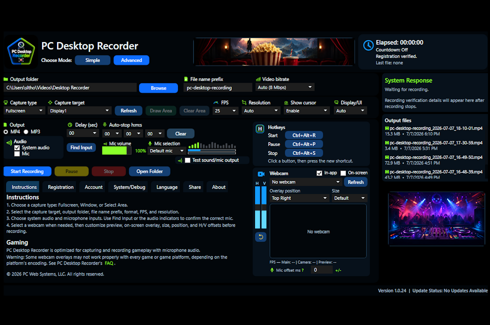 PC Desktop Recorder advanced mode interface preview